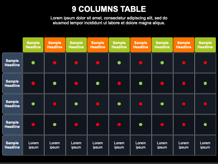 9 Columns Table PPT Slide 1