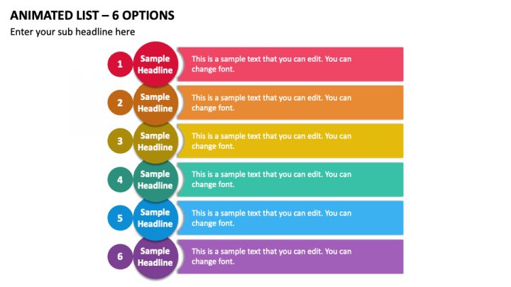 Animated List - 6 Options PPT Slide 1