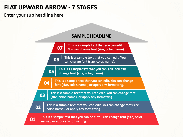 Flat Upward Arrow - 7 Stages PPT Slide 1