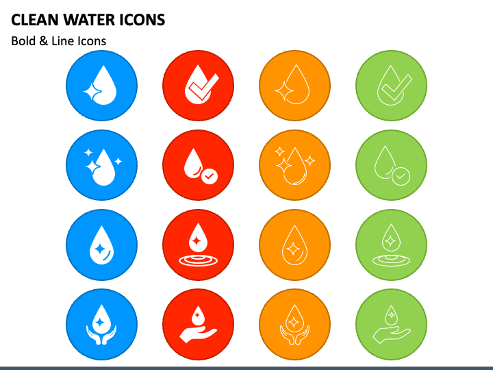 Clean Water Icons PPT Slide 1