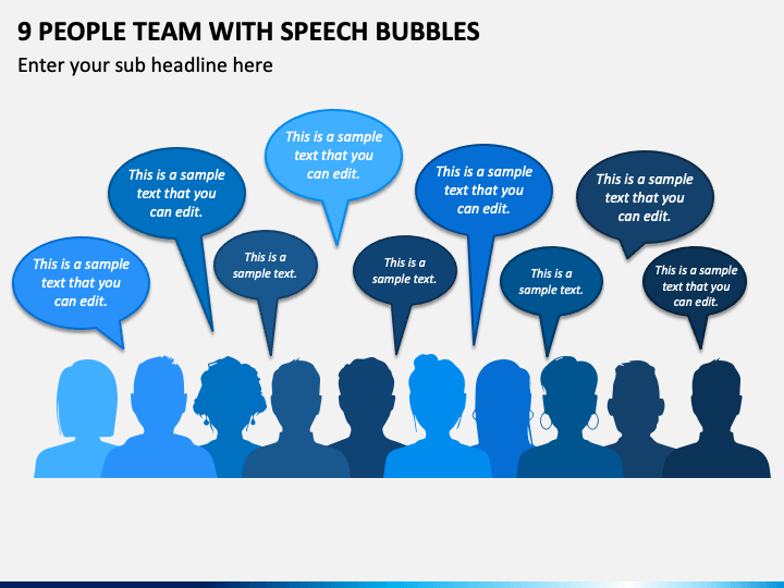 9 People Team with Speech Bubbles PPT Slide 1