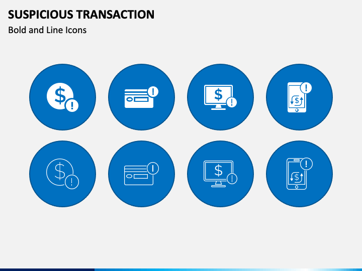 Suspicious Transaction Icons PPT Slide 1