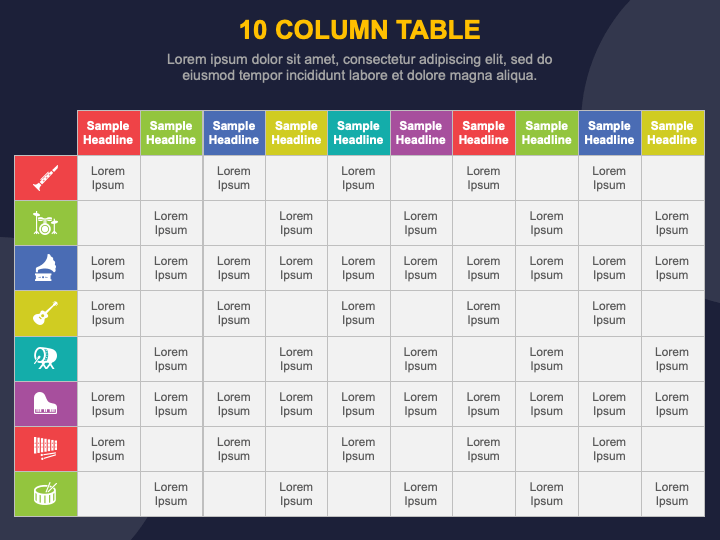 10 Column Table PPT Slide 1