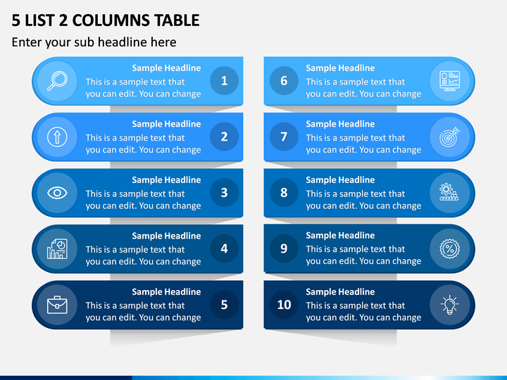 5 List 2 Columns Table PPT Slide 1