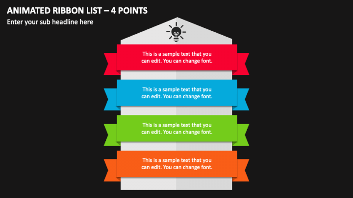 Animated Ribbon List - 4 Points PPT Slide 1
