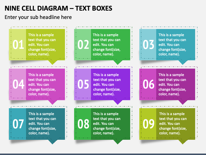 Nine Cell Diagram - Text Boxes PPT Slide 1