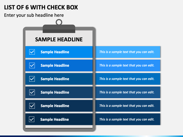 List of 6 with Check Box PPT Slide 1