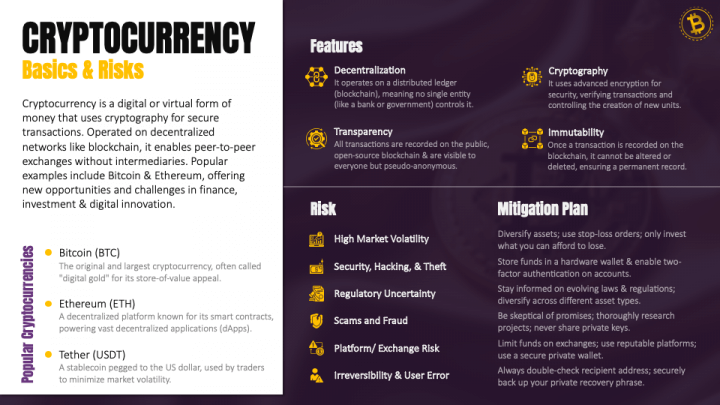 Cryptocurrency Basics & Risks PPT Slide 1
