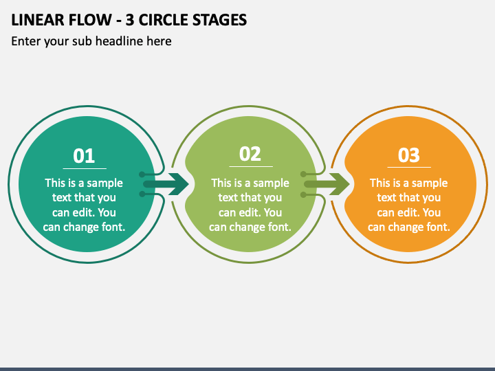 Linear Flow - 3 Circle Stages PPT Slide 1