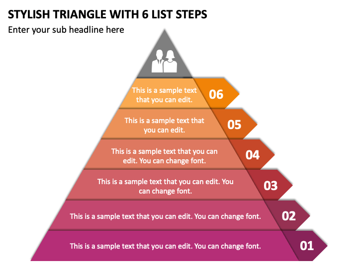 Stylish Triangle with 6 List Steps PPT Slide 2