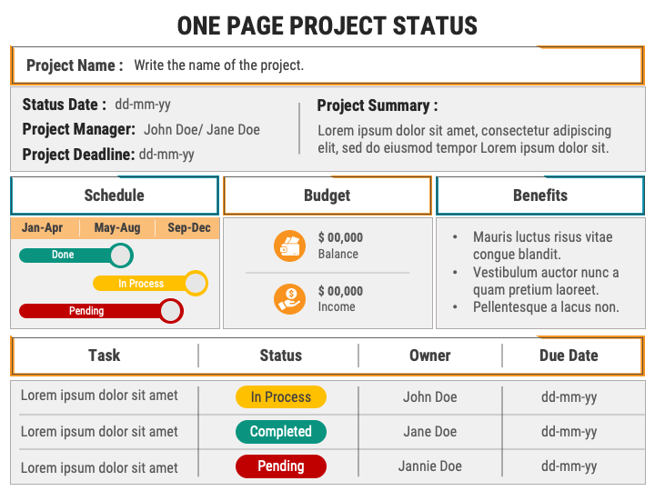 One Page Project Status PPT Slide 1