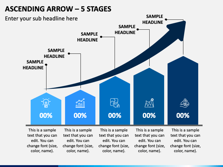 Ascending Arrow - 5 Stages PPT Slide 1