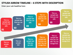 Stylish Arrow Timeline - 6 Steps with Description PPT Slide 2