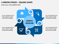 4 Arrow Stages - Square Shape PPT Slide 1