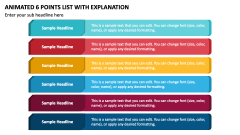 Animated 6 Points List with Explanation PPT Slide 1