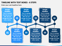 Timeline with Text Boxes - 6 Steps PPT Slide 2