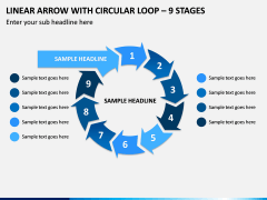 Linear Arrow With Circular Loop - 9 Stages PPT Slide 1