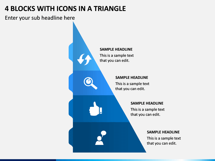 4 Blocks With Icons in a Triangle PPT Slide 1