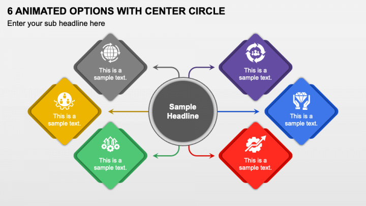 6 Animated Options with Center Circle PPT Slide 1