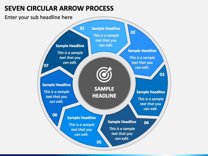 Seven Circular Arrow Process PPT Slide 1