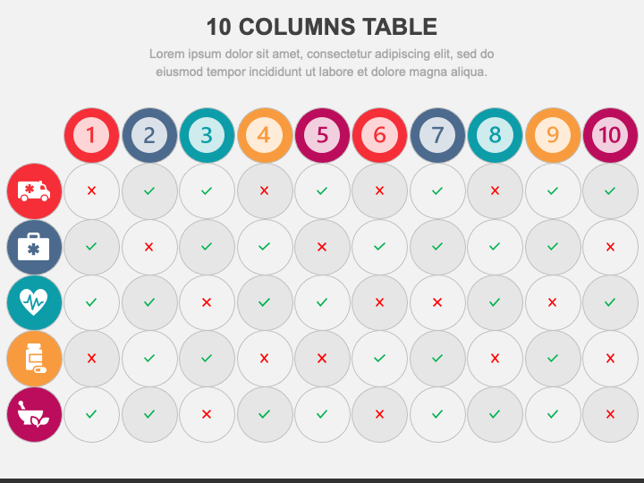 10 Columns Table PPT Slide 1