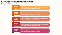 5 Animated Points List with Explanation PPT Slide 1