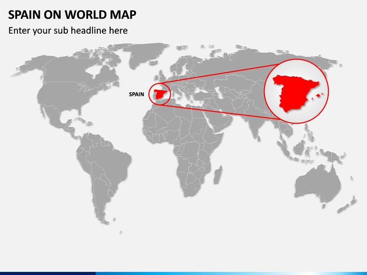 Spain on World Map PPT Slide 1