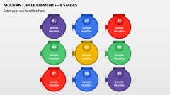 Modern Circle Elements - 9 Stages PPT Slide 1