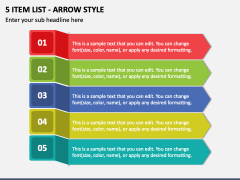 5 Item List - Arrow Style PPT Slide 1