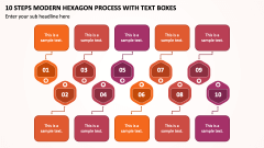10 Steps Modern Hexagon Process with Text Boxes PPT Slide 1