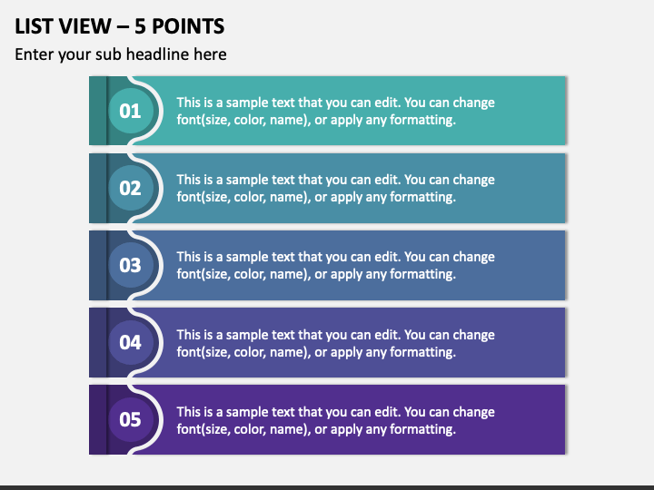 List View - 5 Points PPT Slide 1