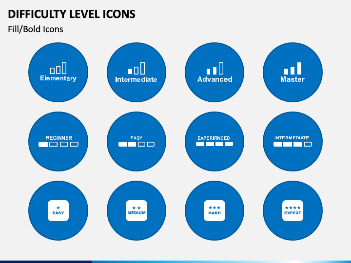 Difficulty Level Icons PPT Slide 1