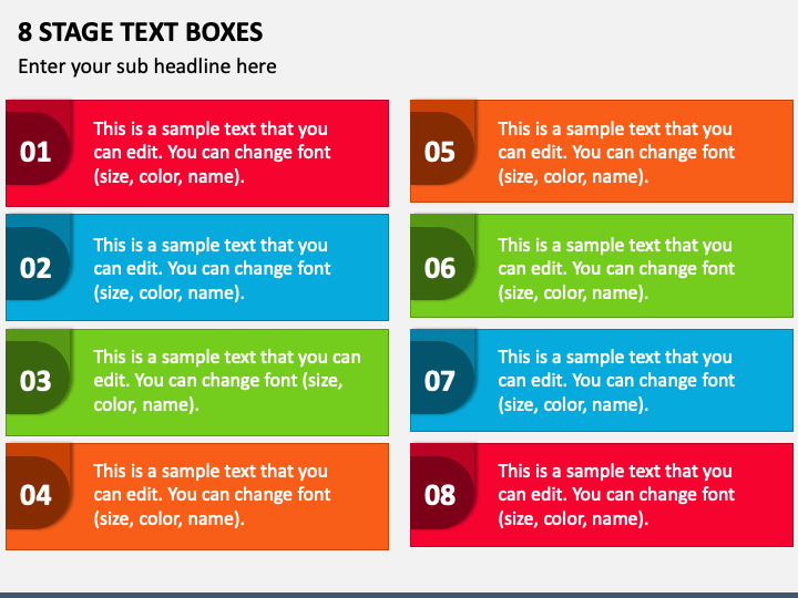 8 Stage Text Boxes PPT Slide 1