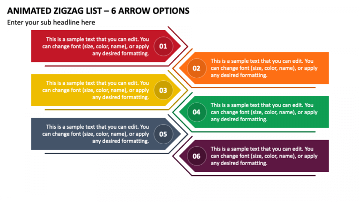 Animated Zigzag List - 6 Arrow Options PPT Slide 1