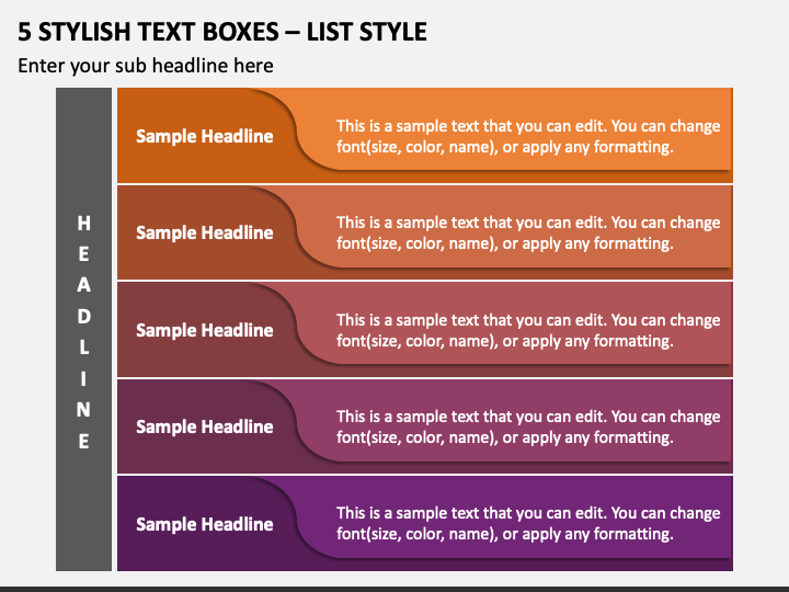 5 Stylish Text Boxes - List Style PPT Slide 1