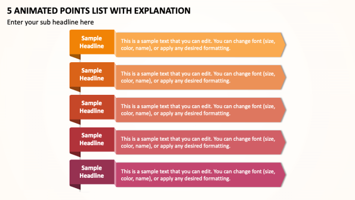 5 Animated Points List with Explanation PPT Slide 1