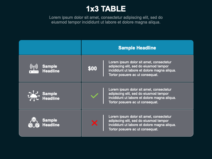 1x3 Table PPT Slide 1