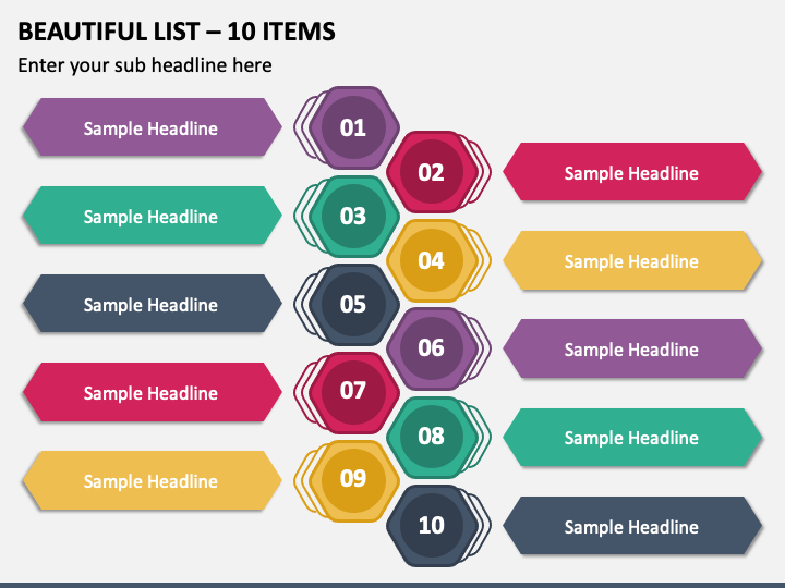 Beautiful List - 10 Items PPT Slide 1