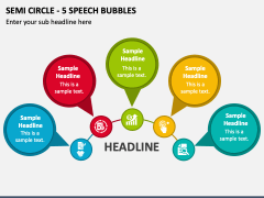 Semi Circle - 5 Speech Bubbles PPT Slide 1