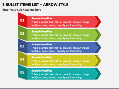 5 Bullet Items List - Arrow Style PPT Slide 1