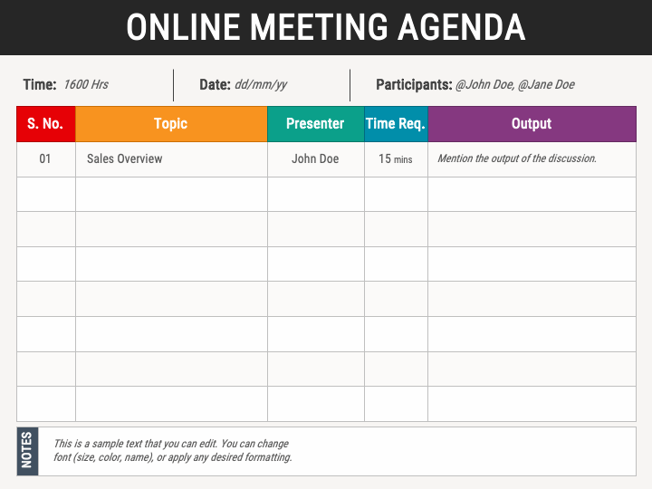 Online Meeting Agenda PPT Slide 1