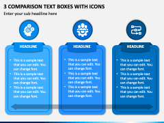 3 Comparison Text Boxes with Icons PPT Slide 2