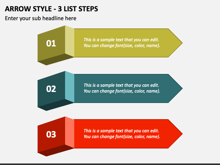 Arrow Style - 3 List Steps PPT Slide 1