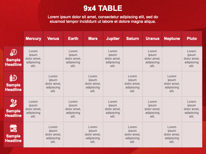 9x4 Table PPT Slide 1