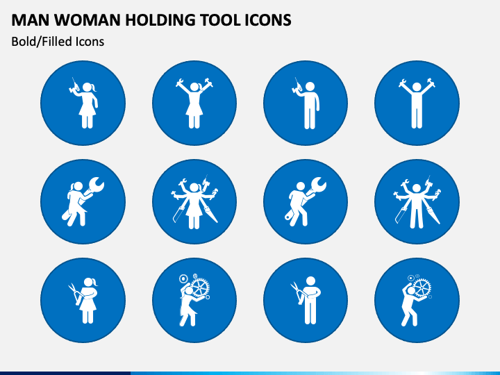 Man Woman Holding Tool Icons PPT Slide 1