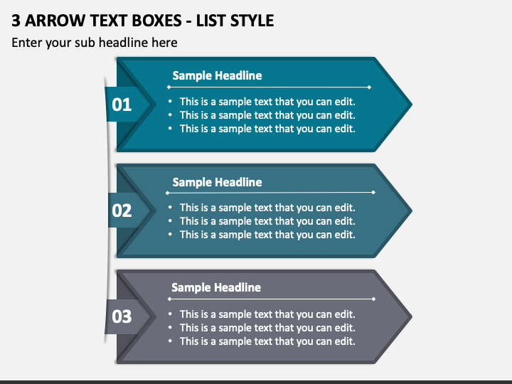 3 Arrow Text Boxes - List Style PPT Slide 1