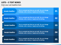 Lists - 5 Text Boxes PPT Slide 2
