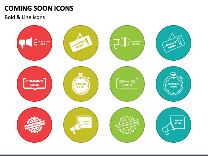 Coming Soon Icons PPT Slide 1
