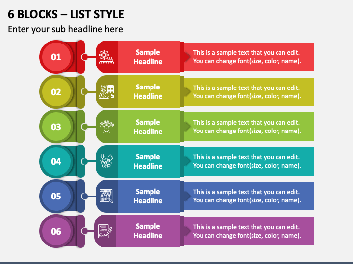 6 Blocks - List Style PPT Slide 1