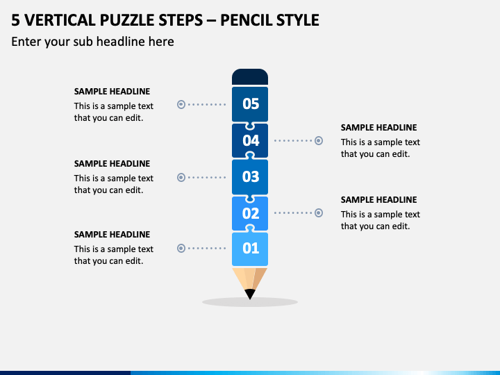 5 Vertical Puzzle Steps Pencil Style PPT Slide 1